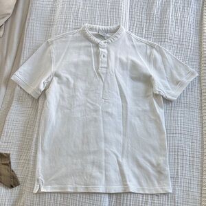 White Short Sleeve Henley Shirt